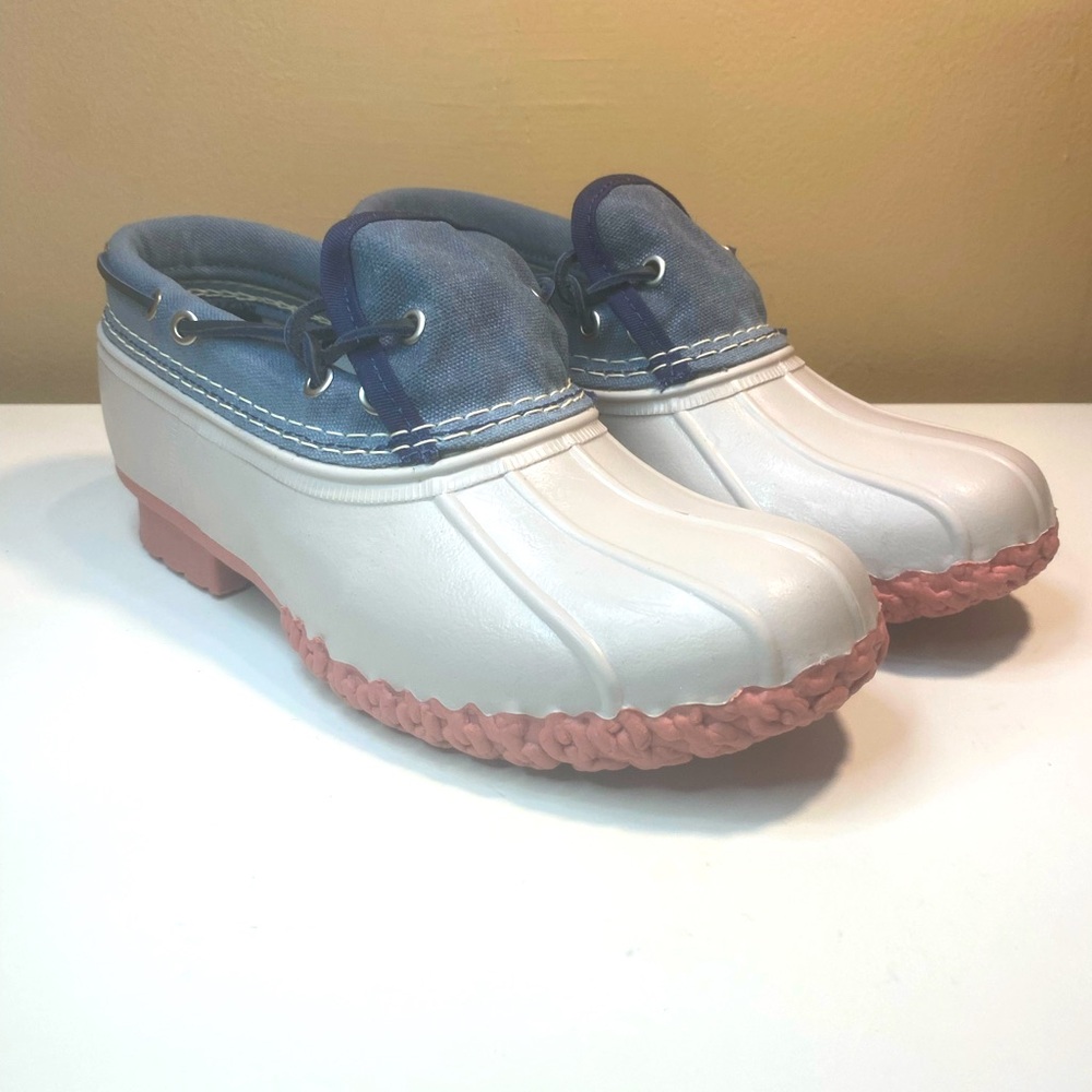 🔥 L.L. BEAN NEW LTD EDITION WHITE PINK BLUE CANVAS DUCK BOOTS WOMENS SIZE 9M